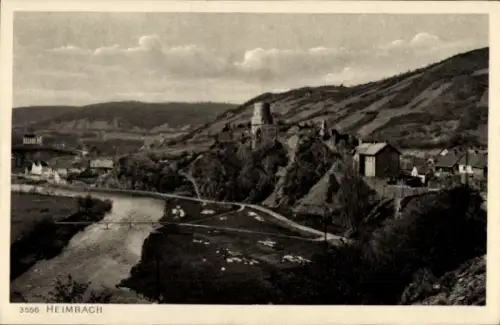 Ak Heimbach in der Eifel,  Ruine, Eifel, Rur, Fluss, Landschaft