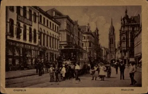 Ak Krefeld am Niederrhein, Rheinstraße, Straßenbahn, Café Bristol