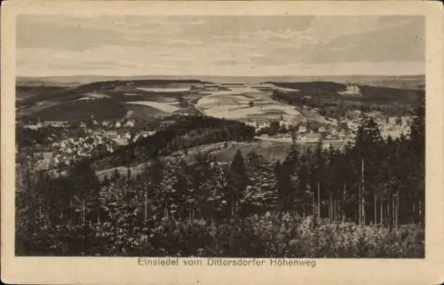 Ak Einsiedel Chemnitz, Landschaftsaufnahme,  Dittersdorfer Höhenweg, Schwarz-Weiß