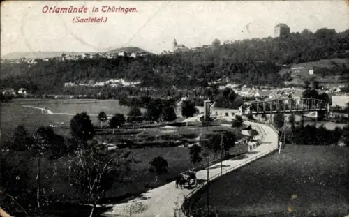 Ak Orlamünde Thüringen, Orlamünde in Thüringen, Saaletal, Landschaft, Brücke, Fluss