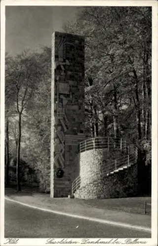 Ak Kiel, Lusoldaten Denkmal, Bellevue, Baumgruppe, Schwarz-Weiß