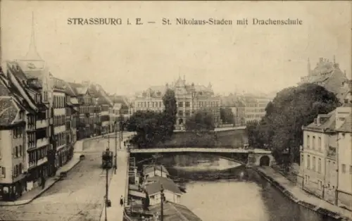 Ak Strasbourg Straßburg Elsass Bas Rhin, Stadtansicht von  St. Nikolaus-Staden, Drachenschule