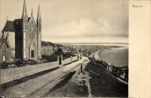 Ak Le Havre Seine Maritime, Blick auf die Küste, Kirche, Straße, Meer, Stadtansicht