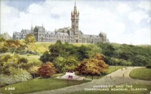 Ak Glasgow Schottland, Universität, Cameronian Memorial,  