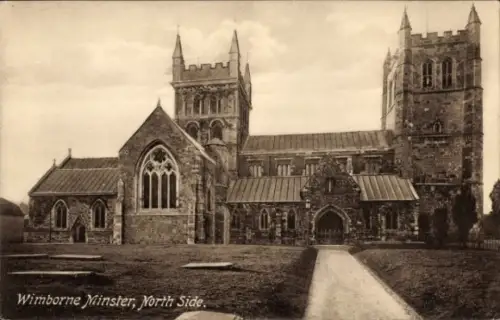 Ak Wimborne Dorset England,  Wimborne Minster, Nordseite
