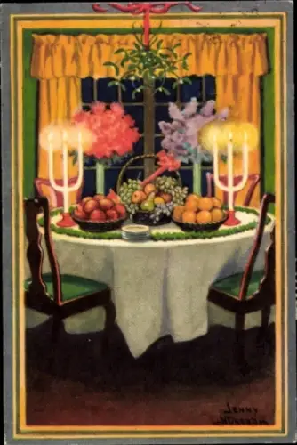 Künstler Ak Nyström, Jenny, Frohe Weihnachten, Festtisch