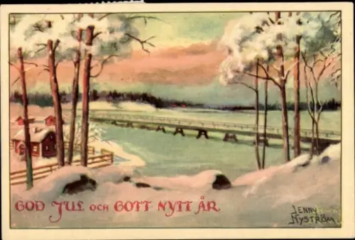 Künstler Ak Nyström, Jenny, Frohe Weihnachten, Neujahr, Dorfidyll