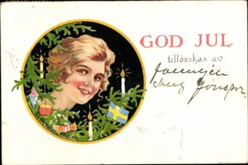 Künstler Ak Nyström, Jenny, Frohe Weihnachten, Frauenbildnis