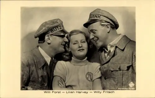 Ak Schauspieler Willy Fritsch, Lilian Harvey und Willi Forst