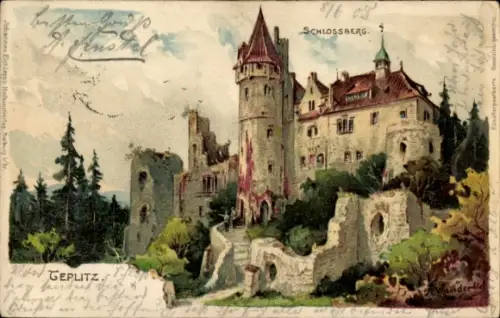 Künstler Litho Wunderlich, Teplice Teplitz Schönau Reg. Aussig, Schlossberg