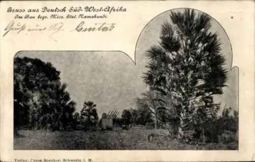 Ak Namibia Deutsch Südwest Afrika, Missionsstation Namakundi im Bau