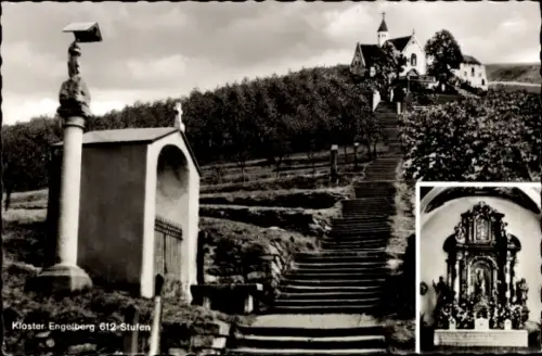 Ak Engelberg Kanton Obwalden Schweiz, Kloster  612 Stufen, Treppe, Bäume, Klostergebäude