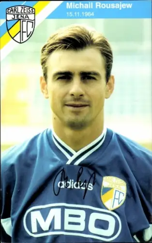 Autogrammkarte Fußballer Michail Rousajew, FC Carl Zeiss Jena, Autogramm
