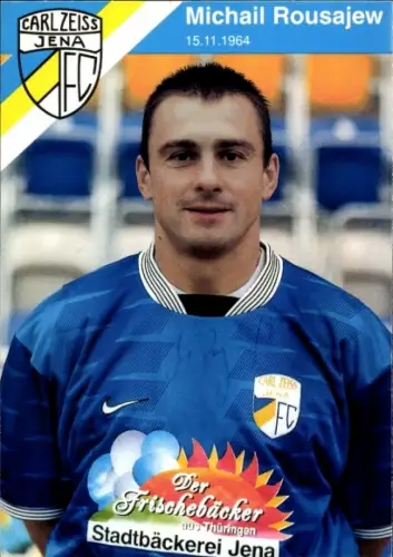 Autogrammkarte Fußballer Michail Rousajew, FC Carl Zeiss Jena, Autogramm