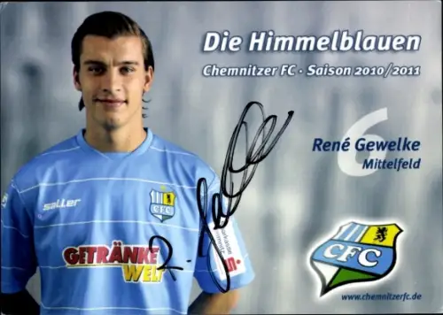 Autogrammkarte Fußballer René Gewelke, Chemnitzer FC, Autogramm