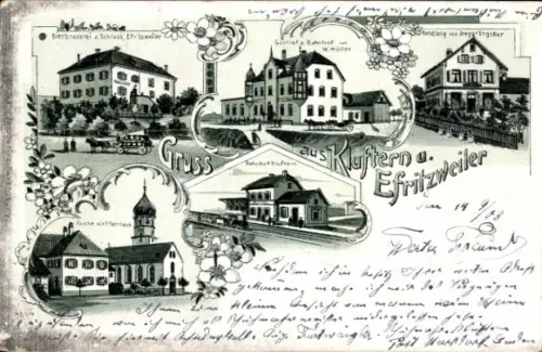 Litho Efrizweiler Friedrichshafen am Bodensee, Bierbrauerei, Kirche, Pfarrhaus