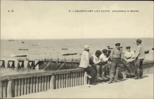 Ak Grandcamp les Bains Calvados, attendant la Marée, Fischer warten auf die Flut