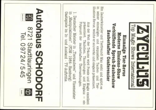 Ak Schauspieler Zyculus, Portrait, Spielkarten, Top Magic Shows International, Autogramm