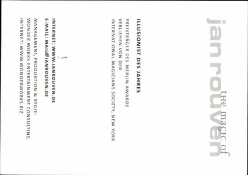 Ak Schauspieler Jan Rouven, Portrait, Autogramm, Illusionist des Jahres, Merlin Awards