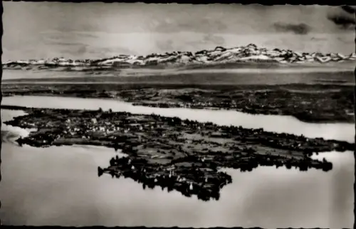 Ak Insel Reichenau Bodensee,  Bodensee, Säntisblick, Landschaft, Wasser, Berge
