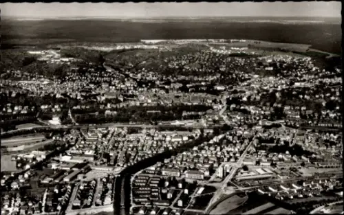 Ak Tübingen am Neckar, Luftaufnahme von  Stadtansicht, Wohngebiete, Fluss