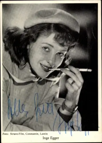 Foto Schauspielerin Inge Egger, Portrait, Autogramm