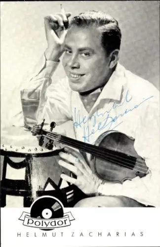 Autogrammkarte Sänger Helmut Zacharias, Portrait mit Zigarette, Autogramm