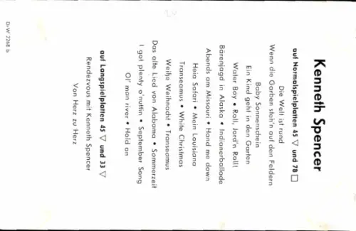 Autogrammkarte Sänger Kenneth Spencer, Portrait, Autogramm