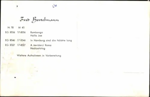 Autogrammkarte Sänger Fred Bertelmann, Portrait, Autogramm