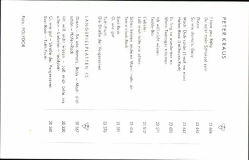 Autogrammkarte Sänger Peter Kraus, Portrait, Autogramm