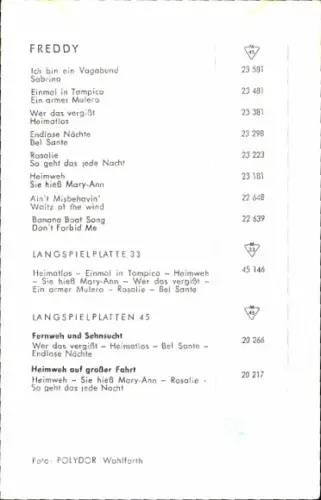 Autogrammkarte Sänger Freddy, Portrait, Autogramm