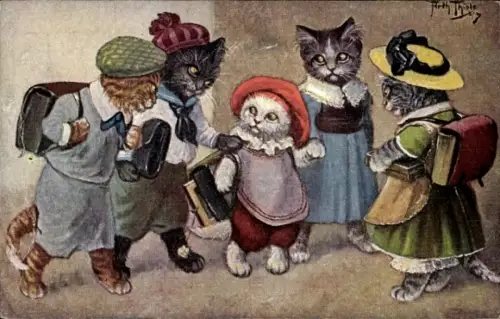 Künstler Ak Thiele, A., Katzen in der Schule
