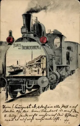 Passepartout Ak Friedrichshafen am Bodensee, Hafen, Dampfer, Eisenbahn