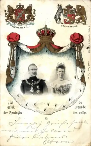 Wappen Ak Königin Wilhelmina der Niederlande, Prinz Hendrik, Heinrich zu Mecklenburg, Portrait