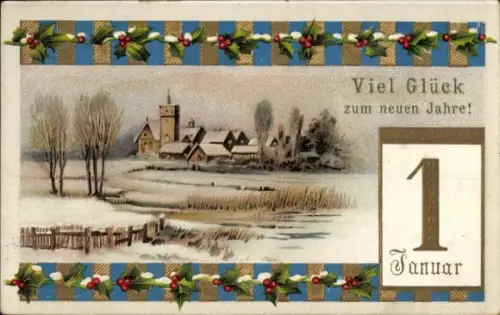 Ak Glückwunsch Neujahr, Dorfidyll