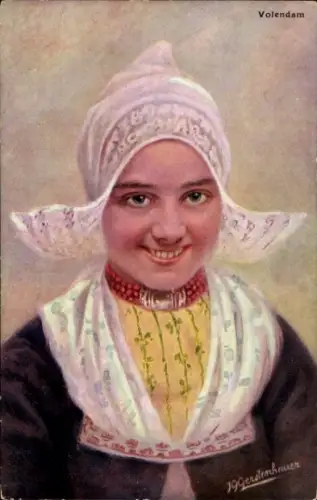 Künstler Ak Gerstenhauer, Volendam, Mädchen, Niederländische Tracht