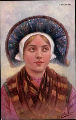 Künstler Ak Gerstenhauer, Johann Georg, Frau in Niederländischer Tracht, Zandvoort