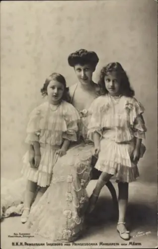 Ak Prinzessin Ingeborg von Schweden, Prinzessin Margaretha, Prinzessin Märtha, Portrait