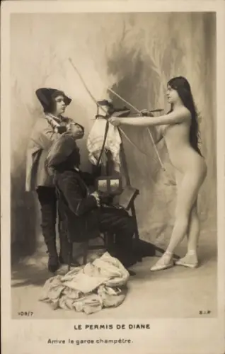 Ak Nackte Frau, Diana, Paar, Bogen