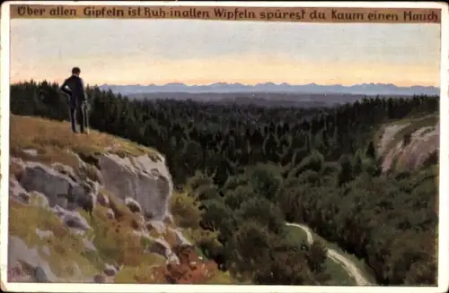 Lied Künstler Ak Hey, Paul, Volksliederkarte Nr 88, über allen Gipfeln ist Ruh, Landschaft