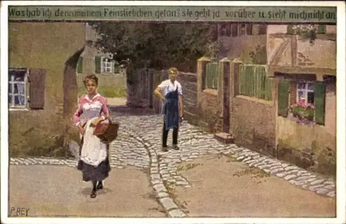 Lied Künstler Ak Hey, Paul, Was hab ich denn meinem Feinsliebchen getan, Volksliederkarte Nr. 55