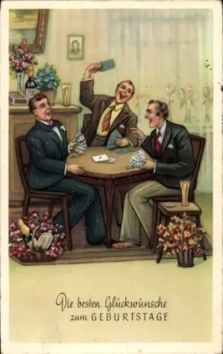 Künstler Ak Glückwunsch Geburtstag, Männer beim Kartenspiel