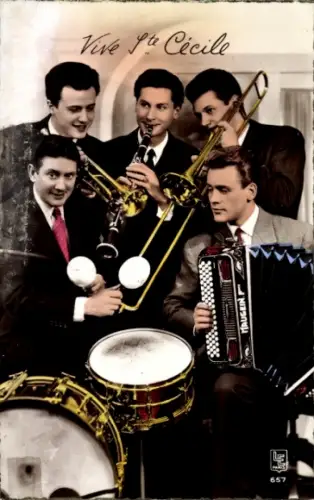 Ak Vive Ste Cecile, Männergruppe mit Musikinstrumenten