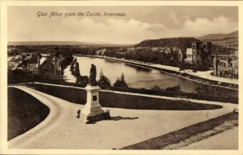 Ak Inverness Schottland, Blick auf Glen Mhor, Fluss, Castle, Inverness