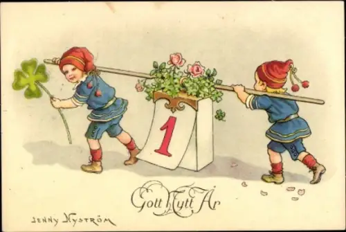 Künstler Ak Nyström, Jenny, Neujahr, Klee, Kalender