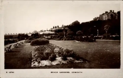 Ak Exmouth South West England, Gartenlandschaft, Pavillon, Bänke, Blumenbeete, Exmouth