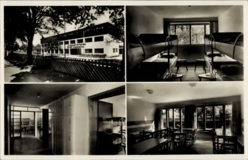 Ak Friedrichshafen am Bodensee, Jugendherberge Graf Zeppelin, Friedrichshafen, Innenräume, Außena