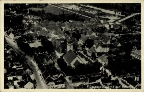 Ak Genthin am Elbe Havel Kanal, Luftaufnahme von  viele Dächer, Kirche, Straßen
