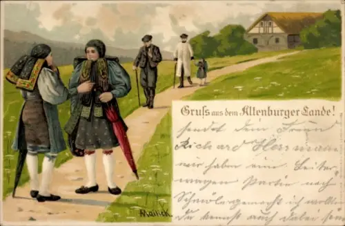 Künstler Litho Mailick, Thüringen, Gruß aus dem Altenburger Lande, Bauerntrachten