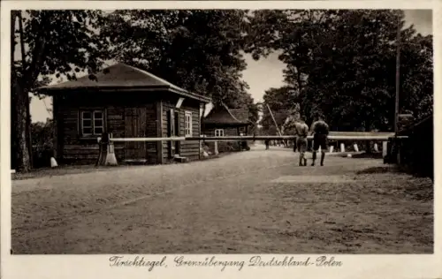Ak Trzciel Tirschtiegel Ostbrandenburg, Grenzübergang Deutschland Polen, Schranke